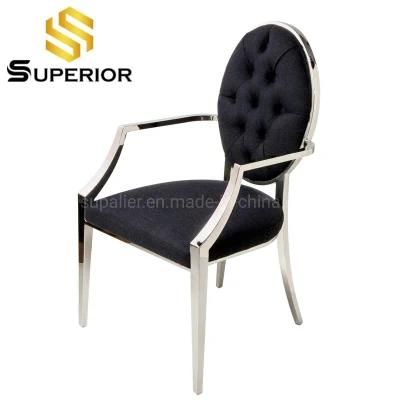 Wholesale Restaurant Furniture Silver Metal Frame Dining Chair with Armrest