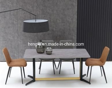 Home Household Metal Furniture Gold Legs Marble Canteen Dining Table