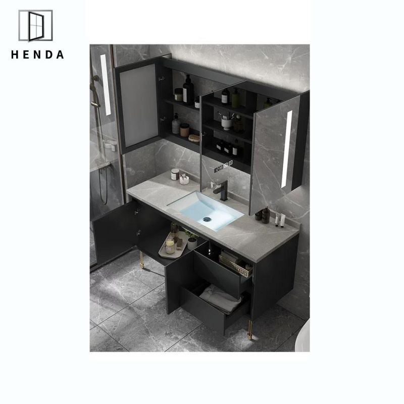 Modern Style Customized Sizes Wash Cabinet Solid Wood LED Mirror Bathroom Cabinet