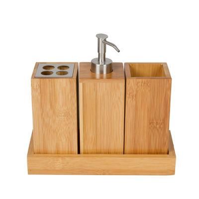 Bamboo Soap Dispenser Set Includes Pump Soap Dispenser, Toothbrush Holder