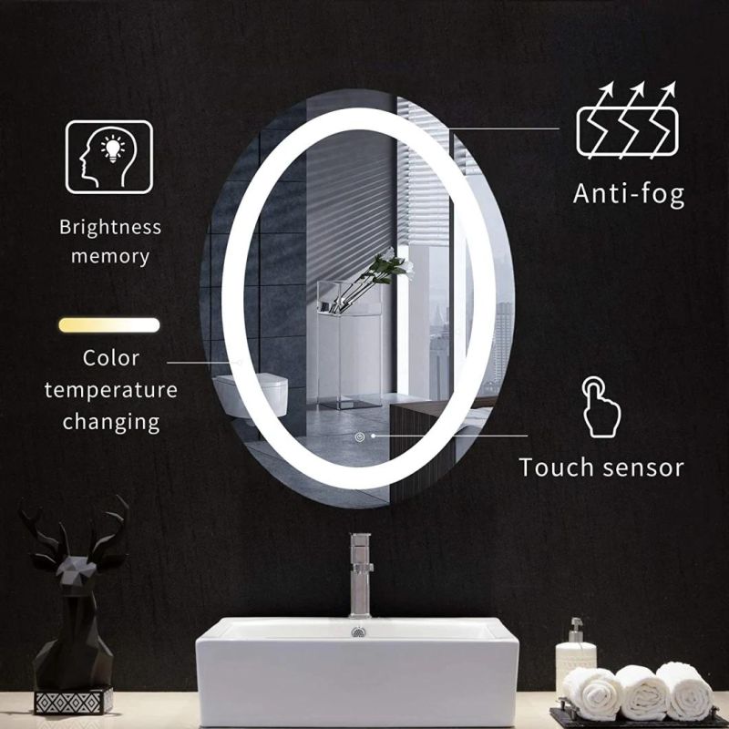 Wall Mounted Backlit Lighted Makeup Oval Shape LED Vanity Bathroom Mirror with Touch Sensor, Dimmable, Warm/White/Gradient Color Temperature