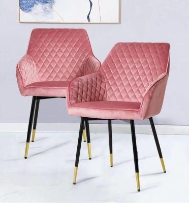 Dining Room Furniture with Accent Armrest Diamond Pattern Back Pink Velvet Chairs