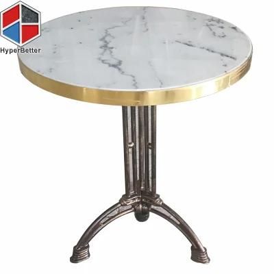 Wholesale Antique Coffee Table Round White Marble Top Antique Gold 3 Paw Base