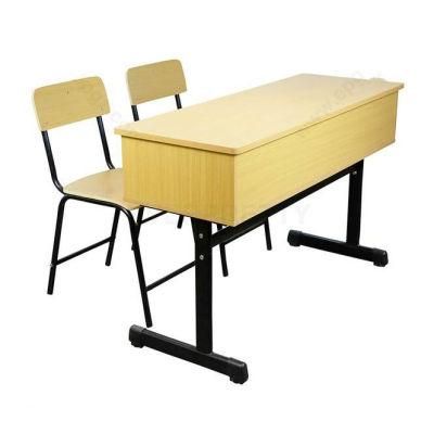 New Modern Design Comfortable Wooden Ergonomic School Student Study Furniture Double Student Desk and Chair