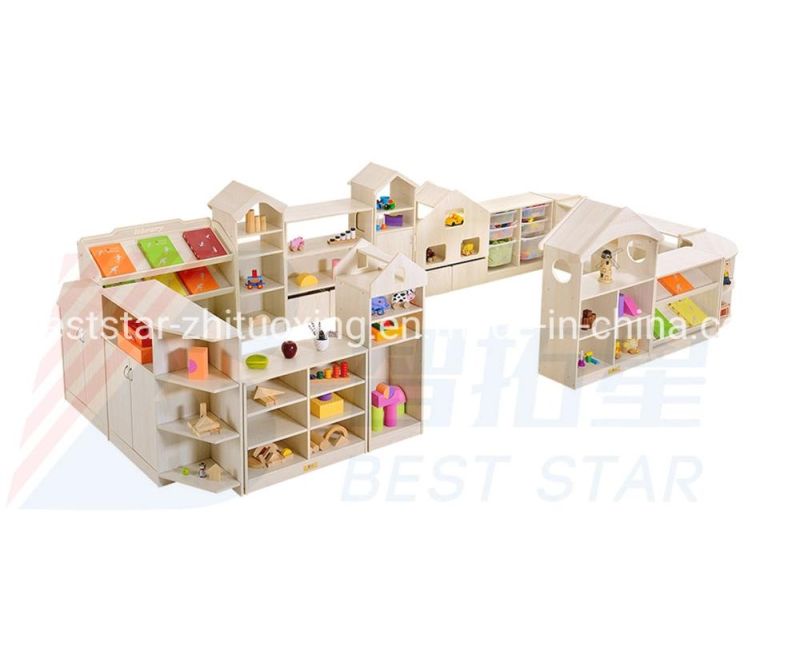 Hot Sales Playroom Furniture Wooden Daycare Display Cabinet, Kids Room Cabinet Children Toy Storage Cabinet, Kindergarten and Preschool Furniture Cabinet