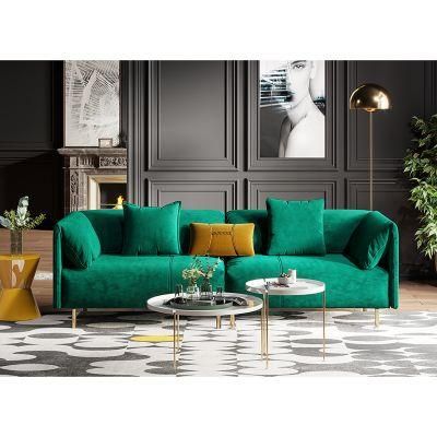 Luxury Modern Lounge Muebles Furniture Tufed Upholstered Green Fabric 2 Seaters Living Room Sofas with Golden Legs