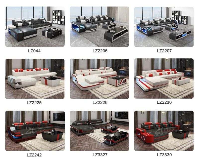 Hot Us Functional Living Home LED Leather Sofa Furniture Set in 7 Shape