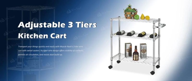 Adjustable 3 Tiers Kitchen Cart Chrome Plated Shelf Food Trolley