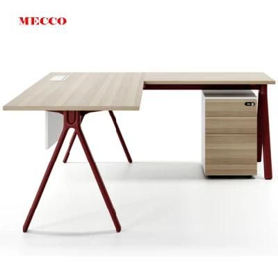 Oak Office Furniture L Shape Manager Table Wooden Computer Office Desk with Aluminium Legs