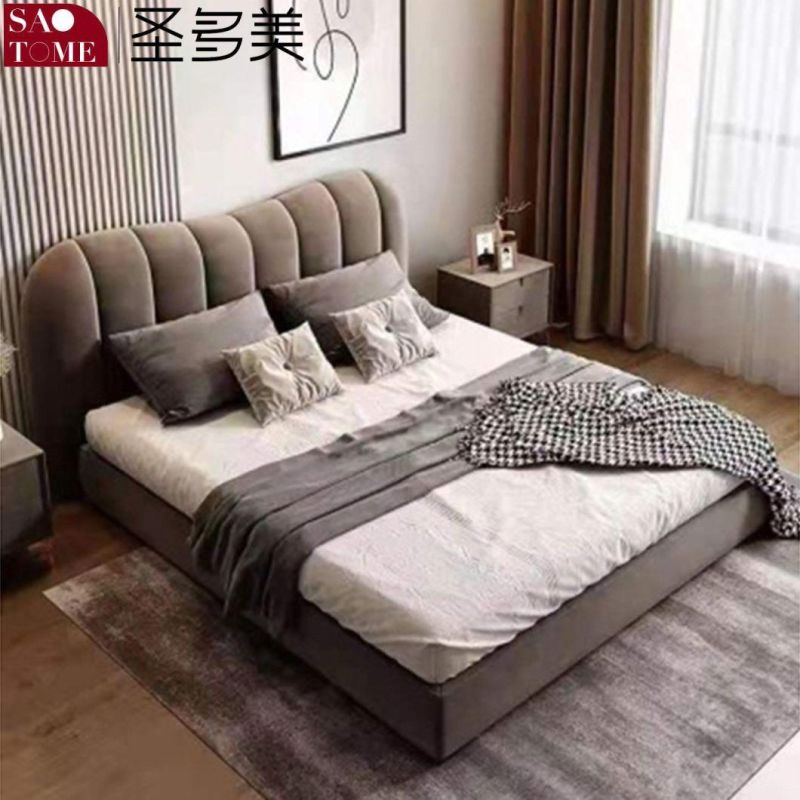 Modern Hotel Steel Wood Solid Wood Beige Double King Bed