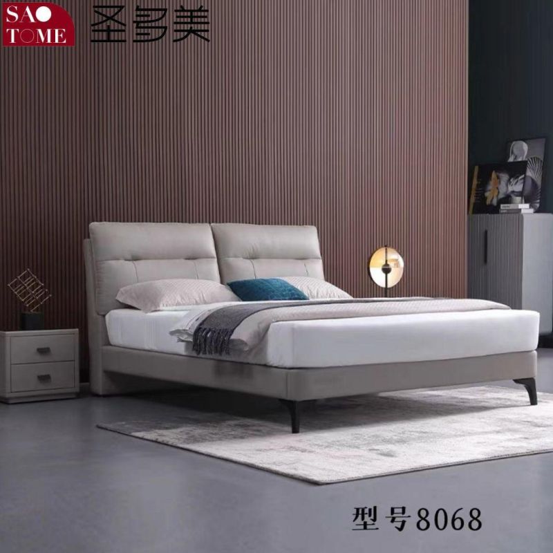 Bedroom Bed Set Furniture Dark Grey Tone Orange Leather Double Queen Bed