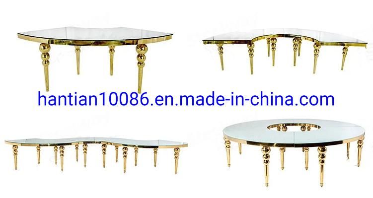 Tempered Glass Top Half Moon Wedding Table with Stainless Steel Legs Ding Table