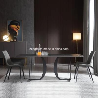 Minimalist Modern Restaurant Furniture Space Saver Metal Base Marble Square Dining Table