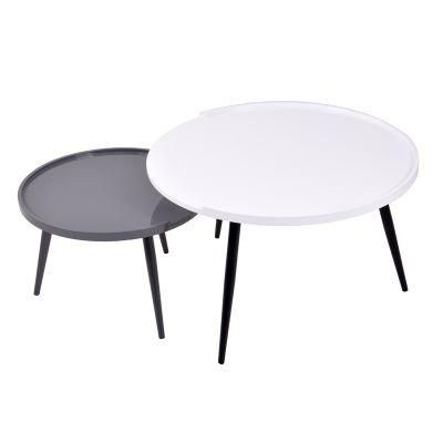 Living Room Furniture MDF Top Modern Round 2 Coffee Table Sets with Black Legs