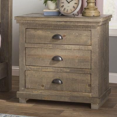 Mirrored Furniture Weathered Gray Bedside Table Wooden 3 Drawer Nightstand End Table Bedroom Furniture