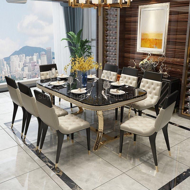 Dining Room Furniture Set Gold Stainless Steel Frame Restaurant Table