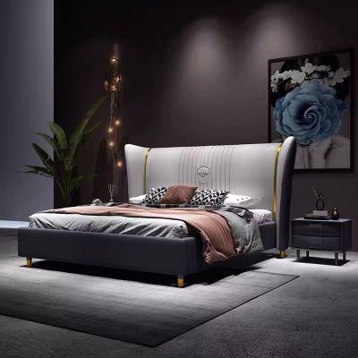 New Design Bedroom Wood Home Furniture Modern Simple Leather Luxury Modern King Size and Queen Bed