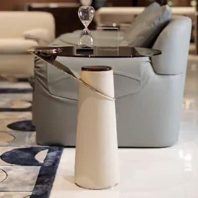 Home Apartment Furniture PU Leather Tawny Glass Coffee Table