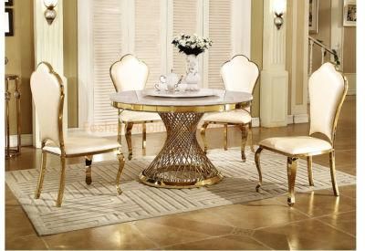 French Style Hotel Restaurant Steel Base Reclaimed Marble Top Dining Table