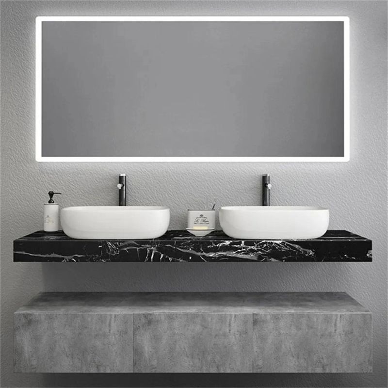China Factory Wholesale Modern Rock Plate Bathroom Cabinets with Round Mirror