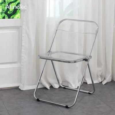 Office Retractable Steel Frame Furniture Transparent Plastic Folding Chair