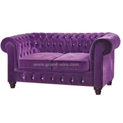 Modern Custom Solid Wood Knockdown Leisure Velvet Chesterfield Sofa 2 Seater