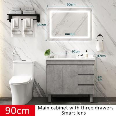 Modern Bath Solid Wooden Floor Mounted Bathroom Mirror Cabinet Vanity