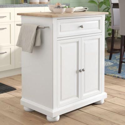 American Home Styles Antique Rubber Wood Top Kitchen Island Cart with 1 Door 1 Drawer