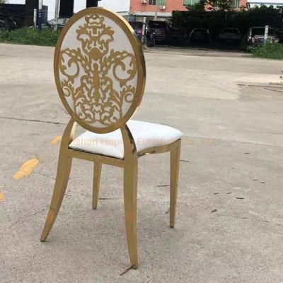 Luxury Hotel Modern Bedroom Furniture Dressing Chairs Cheap Wedding Chair Flower Pattern Back Gold Stainless Steel Metal Dining Chair