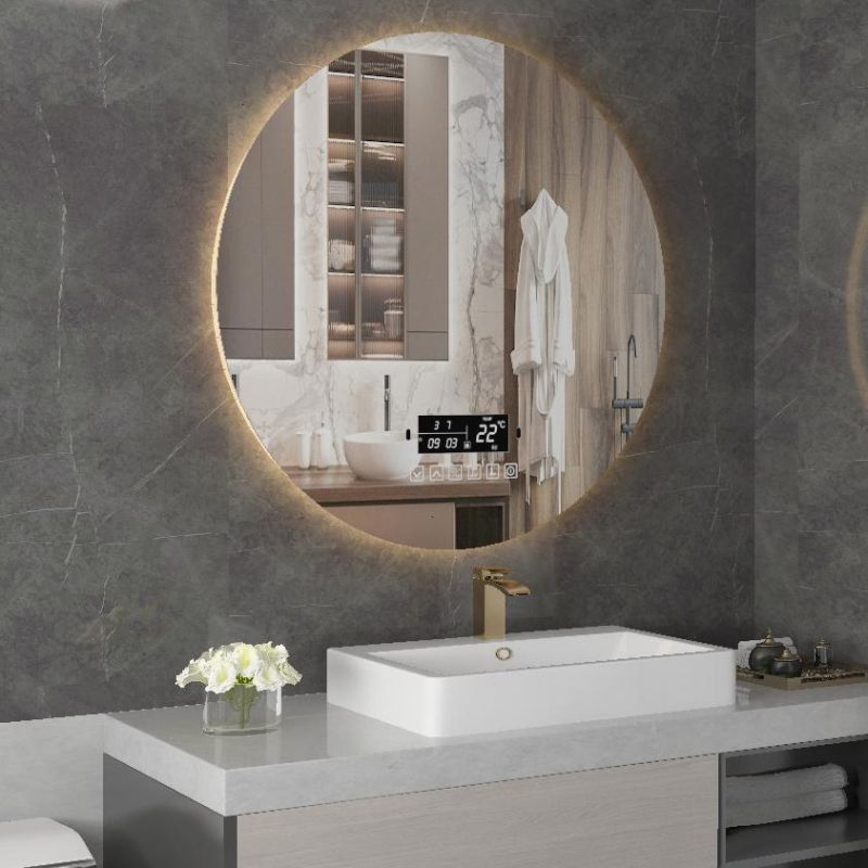 Woman Round LED Bathroom Mirror Illuminated with Defogger and Dimming