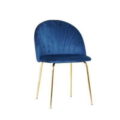 Factory Custom Modern Velvet Upholstered Fabric Dining Chair with Golden Chrome Legs