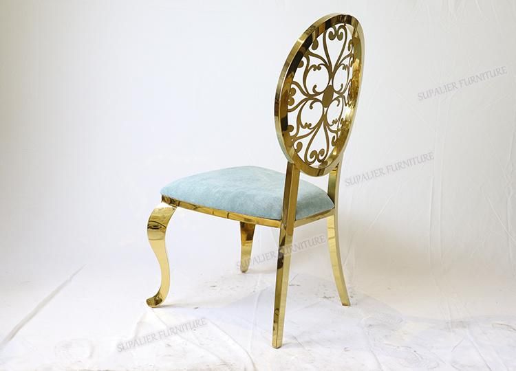 Royal Flower Decoration Back Golden Stainless Steel Wedding Chair
