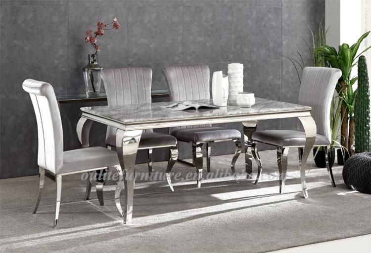 Cheap Metal Frame Marble Top Louis Dining Table with Chairs