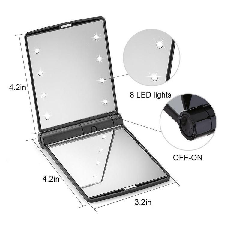 Double Sided Square Compact Pocket Makeup Mirror with LED Light