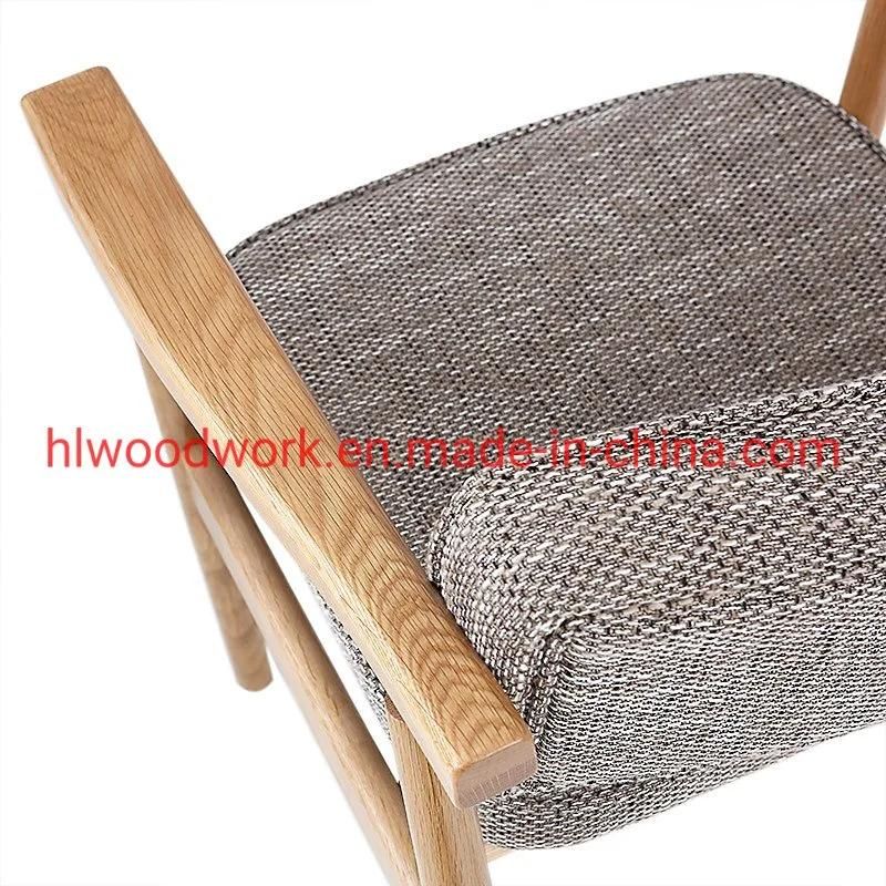 Leisure Chair Dining Chair Oak Wood Frame Natural Color Fabrice Cushion Browm Color Living Room Furniture