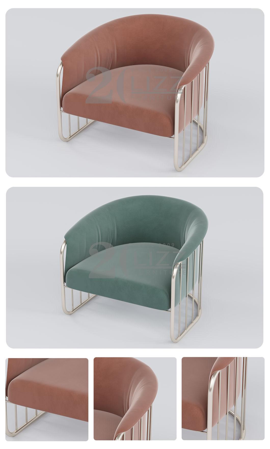 European Luxury Metal Leg Home Furniture Modern Living Room Velvet Fabric Chair with Optional Colors
