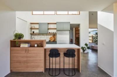 Light Green with Wooden Island Popular Design Modern Kitchen Cabinets