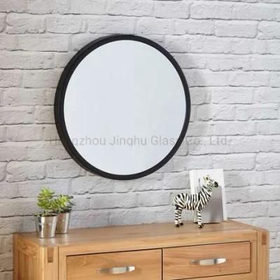 Black Metal PU Frame Round Wall Hanging Bathroom Mirror