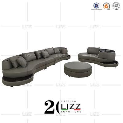 Exclusive Italian Round Design Living Room Furniture Modern Sectional Office Grey Genuine Leather Sofa