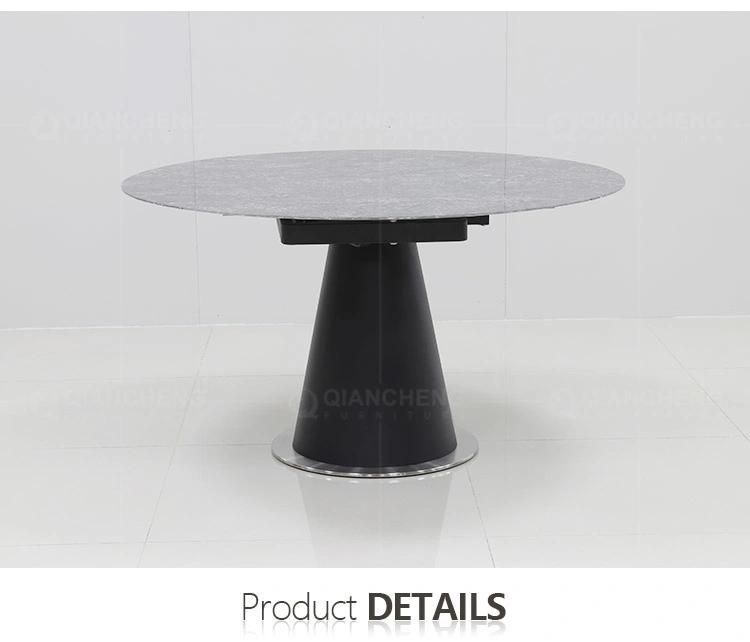 Customized Modern Furniture Space Saving Black Iron Metal Legs Dining Table Stone Top Grey Extendable Dining Table
