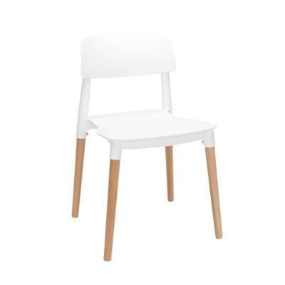 MID-Century Modern Plastic Molded Dining Chairs with Solid Natural Wood Legs White
