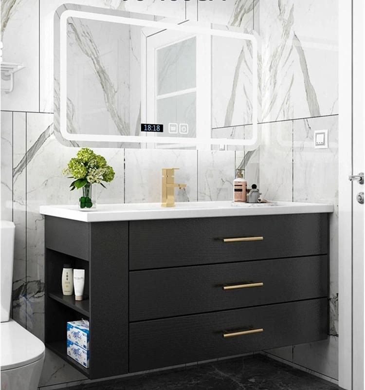Black Plywood Bathroom Vanity with LED Luxury Storage Mirrored Cabinet, Defogging