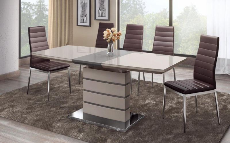 Modern Home Living Room Furniture Extendable White/ Grey Gloss MDF Top Dining Table