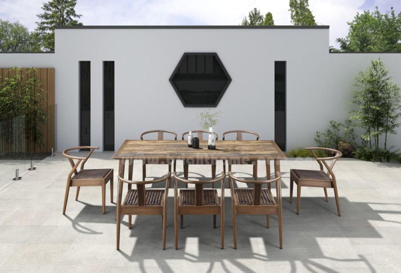 Modern Chinese Style Outdoor Aluminium PE Rattan Home Dining Woodlook Outdoor Furniture