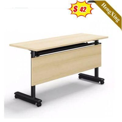 a Wood Color Simple Design Office School Student Furniture Wooden Folding Table with Metal Leg