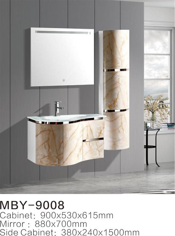 PVC Material Bathroom Wash Basin Mirror Cabinet with Light Top