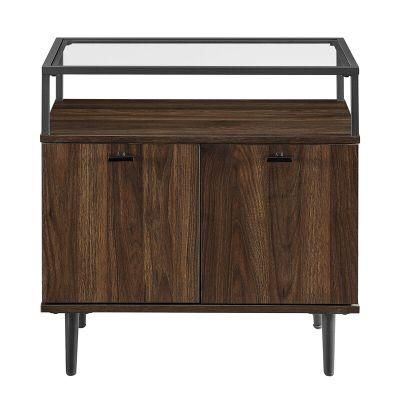 Modern Antique Furniture Dark Walnut Finish 2 Door Accent Cabinet with Metal Leg Living Room Furniture