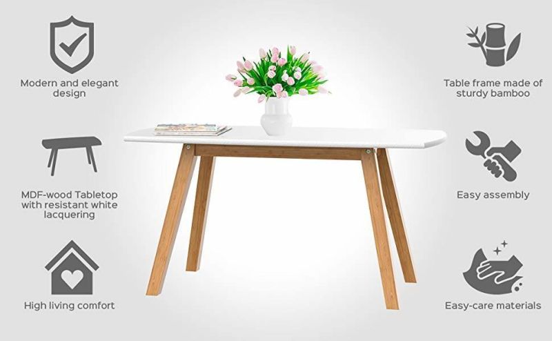 White Coffee Table Franz - Designer Coffee Tables for Living Room and End Table That Can Be Used as Side Table, Wooden Coffee Table with Bamboo Frame
