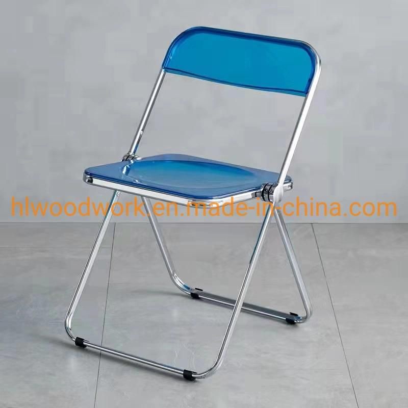 Modern Transparent Blue Folding Chair PC Plastic Dining Room Chair Chrome Frame Office Bar Dining Leisure Banquet Wedding Meeting Chair Plastic Dining Chair