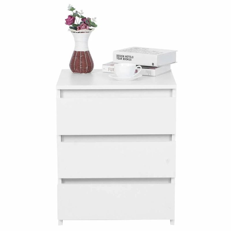 Bedside Table, White Modern 3-Drawer Dresser Nightstand Cabinet Floor Standing Storage Unit End Table for Home Furniture, Bedroom Living Room Accessories